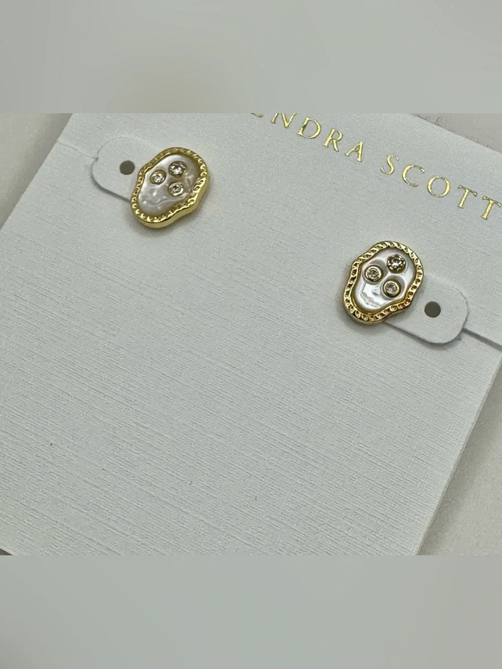 Kendra Scott Skeleton Gold Stud Earrings in Ivory Mother-of-Pearl New